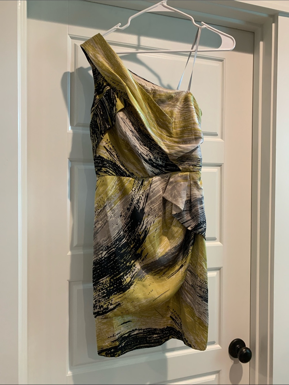 One-Shoulder Green Abstract Print Cocktail Dress